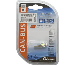 Compass -LED-Lampe T10 CAN-BUS weiß / Autolampe / 5x SMD-LEDs / 12V / mit Widerstand