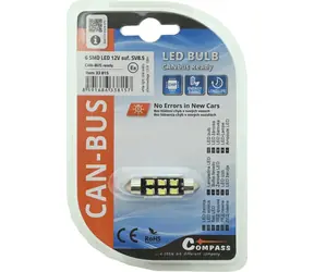 Compass LED-Lampe SV8.5 38mm CAN-BUS weiß / Autolampe / 6x SMD-LEDs / 12V / mit Widerstand