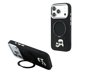 Karl Lagerfeld PU Grained K&CH Heads Ring Stand MagSafe schwarz / Rückseite / Apple iPhone 18 Pro Max