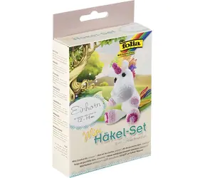 FOLIA 23910 Häkelset Einhorn Mini / Kreativset / ab 8 Jahren / ca. 12-14 cm