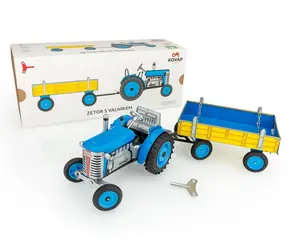 KOVAP Zetor Traktor mit Pritschenwagen, Blau / Metall / Schlüsselbetrieben / Maßstab 1:25 / 28 cm / ab 3 Jahren