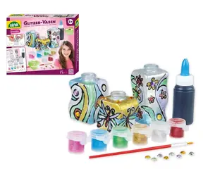 Lena Kreativset Glitzervasen / 3 Vasen / 6 Glitzerfarben / ab 8 Jahren