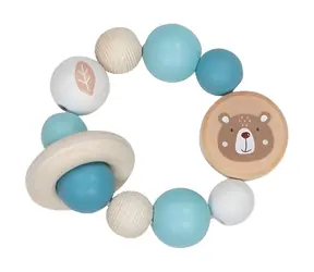 GOKI Taktiler Motorring Bär Naturholz, blau / ab Geburt
