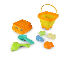 Rappa Sandset mit faltbarem Eimer / Sandspielzeug / Eimer, Schaufel, Rechen, 4 Förmchen