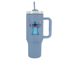 PYRAMID Reisebecher Lilo & Stitch blau / Edelstahl / 1200 ml / Mit Strohhalm