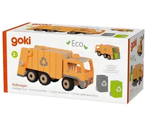GOKI Müllwagen Eco / Holzauto / orange / ab 3 Jahren