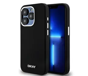DKNY Flüssigsilikon-Schutzhülle mit kleinem Logo , schwarz / Rückseite / für Apple iPhone 14 Pro / MagSafe
