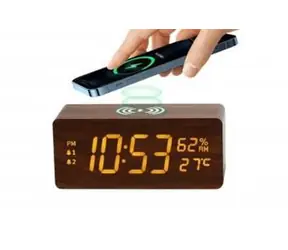 Baseus / Kabelloses Ladegerät mit Wecker und LED-Uhr / Holz / 15 W / eingebauter Akku