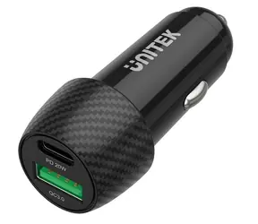 Unitek Kfz-Ladegerät USB-A + USB-C 38W schwarz / Kfz-Ladegerät / QC 3.0 / 2 Anschlüsse