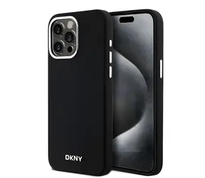 DKNY Flüssigsilikon- Logo mit kleinem Metalllogo, schwarz / Rückseite / für Apple iPhone 14 Pro Max / MagSafe