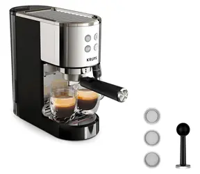 Krups Virtuoso XP444C10 Edelstahl-Kaffeemaschine mit Hebelmechanismus / ESE-Kapseln / 15 bar / 1 l / 1350 W