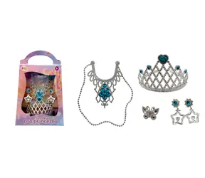 PLEJO Schmuck für eine Prinzessin - Krone, Halskette, Ohrringe und Ring, Fliege