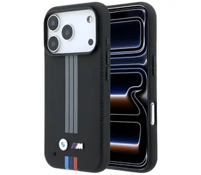 BMW M Quadrille Kevlar Anthrazit & Tricolor Print Lines Schwarz / Rückseite / MagSafe / iPhone 17 Pro Max, 18 Pro Max