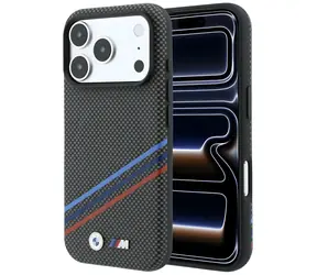 BMW M Quadrille Kevlar Tricolor-Linien & Logo dunkelgrau / Rückseite / MagSafe / iPhone 17 Pro Max, 18 Pro Max