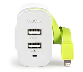 Sweex Ladegerät 2x USB + Lightning weiß-grün / Ladegerät / 2x USB / Lightning / 3 A