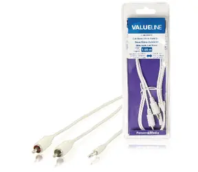 Valueline Audiokabel, 3,5-mm-Klinkenstecker - 2x CINCH, weiß / Audiokabel / 1 m