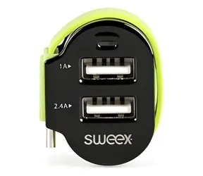 Sweex Kfz-Ladegerät schwarz-grün / Kfz-Ladegerät / 3 Ausgänge / 2x USB + USB-C / 6 A