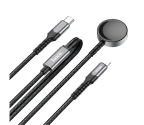 HOCO CW54 schwarz / 2-in-1 Daten- und Ladekabel / USB-C - induktives Laden für Apple Watch / Lightning / PD / QC