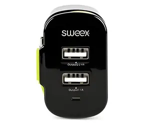 Sweex Ladegerät mit 3 Ausgängen, schwarz-grün / Ladegerät / 2x USB-A / Micro-USB / 3 A