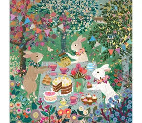 Galison Metallisches quadratisches Puzzle „Frühlings-Teeparty“ / 500 Teile / 51 × 51 cm