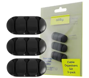 Allity ASA-400 schwarz / Kabelorganizer / Silikon / Selbstklebend 3M / 3er-Pack