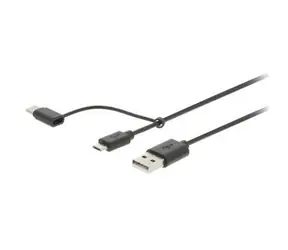 Valueline USB-Kabel USB-A - Micro-USB B/USB-C, schwarz / Kabel / USB 2.0 / 1 m