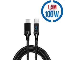 Agemeo MEGATECH schwarz / Kabel / USB-C (M) - USB-C (M) / 100 W / 1,5 m / mit Display