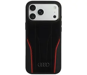 Audi R8 Echtleder schwarz/rot / Rückseite / MagSafe / für iPhone 18 Pro Max, 17 Pro Max / Echtleder