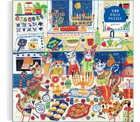 Galison Quadratisches Puzzle „Fröhliche Chanukkakatzen“ / 500 Teile / 51 × 51 cm