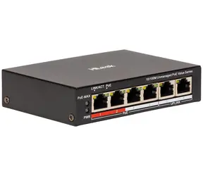 HiLook NS-0106P-45(B) / Switch / 4X 100 Mbit/s RJ45 PoE / 2x 100 Mbit/s Uplink / 45 W