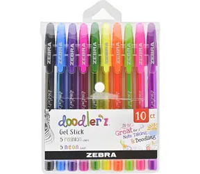 ZEBRA Doodler'z Neon & FASHION / Gelstift-Set / 10 Stück / gemischte Farben / 0,33 mm