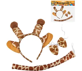 WIKY Karnevalsset Giraffe / Kostümaccessoire / Stirnband mit Ohren / Schleife / Schwanz