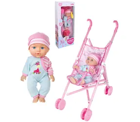 WIKY Babypuppe mit Golfwagen / 27 cm / Zubehör im Paket / Sound / 3x AG13