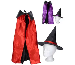 WIKY Hexenhut mit Umhang / Karnevalsaccessoire / rot, lila / Textil / ab 3 Jahren