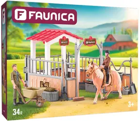 FAUNICA Spielset Kleiner Stall / 2 Figuren mit Pferd / Kunststoff / ab 3 Jahren