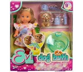 Simba Puppe Evička mit Hund und Badewanne / 12 cm / 8 Zubehörteile / ab 3 Jahren