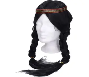 WIKY Schwarze Indianerperücke mit Zöpfen / Karnevalsaccessoire / Stirnband / ab 6 Jahren