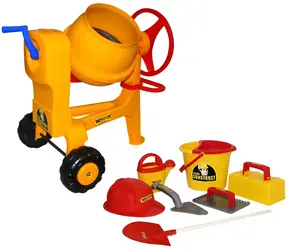 Wader Kinder-Baummixer Construct gelb / mit Helm und Maurerwerkzeugen / Kunststoff / ab 3 Jahren