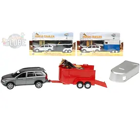 KIDS GLOBE Volvo XC90 mit Pferdeanhänger / Auto mit Anhänger / Metall / 2 Pferde / ab 3 Jahren