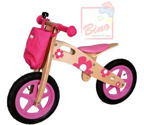 Bino Laufrad rosa / Holz / Blumenmotiv / Sattel ab 37 cm / Luftreifen / ab 3 Jahren
