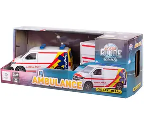 KIDS GLOBE Verkehrsauto VW Transporter Krankenwagen mit Anhänger / Auto mit Anhänger / 27,5 cm / Metall, Kunststoff / ab 3 Jahren