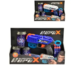 MADE Hero-X Pistole / 6 Schaumstoffgeschosse mit Saugnapf / 3 Zielscheiben / Schussweite 18 m / ab 8 Jahren
