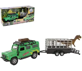 KIDS GLOBE Traffic Land Rover mit Anhänger und Dinosaurier / Auto mit Anhänger / 28 cm / Metall / ab 3 Jahren