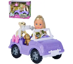 Simba Evička Safari Puppe / 12 cm / mit Auto, Affe, Löwe und Fernglas / ab 3 Jahren