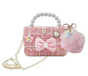SPARKYS Mini-Handtasche mit Herz-Schlüsselanhänger und Perlen / Accessoire für Mädchen / 15 x 17 x 6 cm