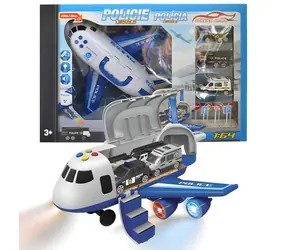 SPARKYS Polizeiflugzeug mit Garage 2in1 / ab 3 Jahren / Schwungrad / 3x Metallautos 1:64