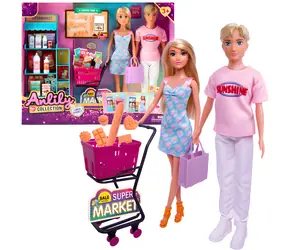 SPARKYS Supermarkt-Puppenset mit Einkaufswagen / 2 Puppen / Lebensmittelzubehör / Kunststoff