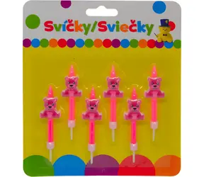 SPARKYS Geburtstagskerze Teddybär rosa / 6 Stück / mit Halter