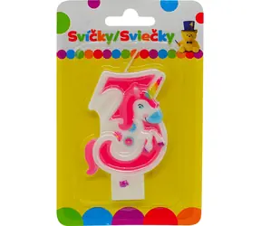 SPARKYS Geburtstagskerze Einhorn mit Zahl 3 / 9 x 14 x 1,3 cm / 12 g