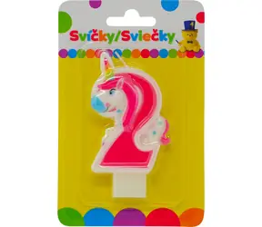 SPARKYS Geburtstagskerze Einhorn mit Zahl 2 / 9 x 14 x 1,3 cm / 12 g